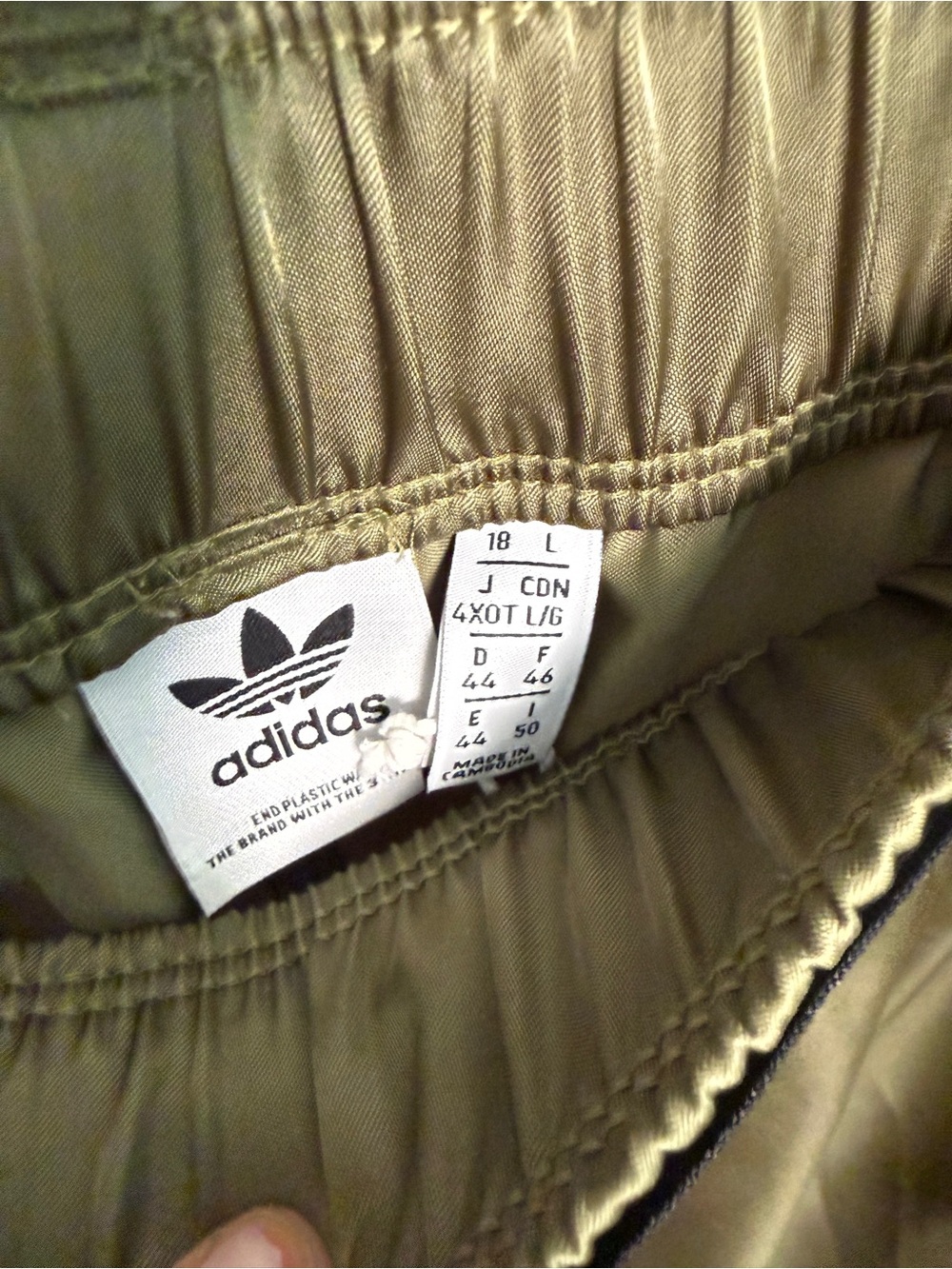 adidas Olive Green Satin Wide-Leg Track Pants - Picture 5 of 8